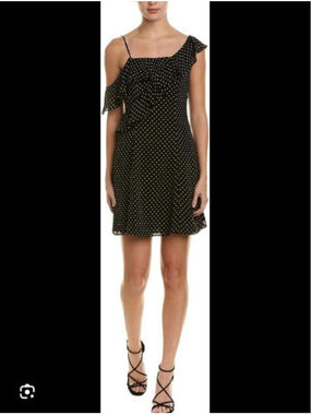 Bailey/44 Black White Polka Dot Mini Dress Asymmetrical Sleeve Ruffle Sz 4 EUC
